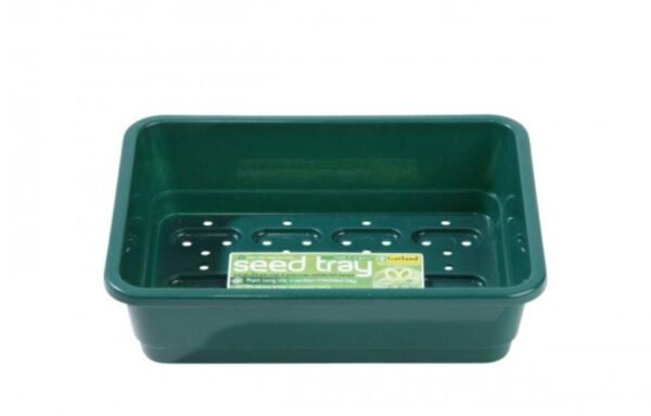 HEAVY DUTY GREEN PLASTIC SEED TRAYS WITH HOLES - HALF SIZE