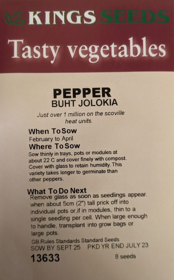 Kings Seeds Chilli Pepper Bhut Jolokia 8 Seeds